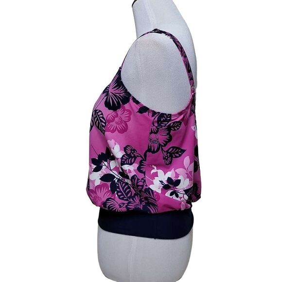 Kim Rogers Floral Leaf Tankini Swim Top Pink Blue Size Large - Picture 2 of 16